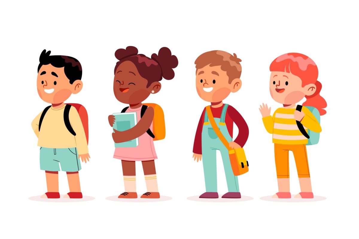 Illustration of children with back to school supplies